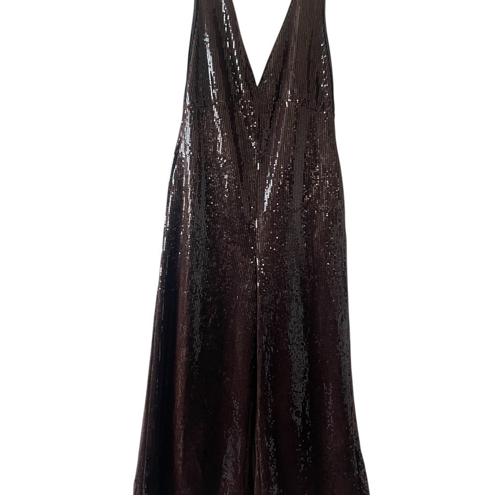 Line & Dot Brown Sequin Wide Leg Jumpsuit XS Deep V Neck Holiday Party REVOLVE - Picture 6 of 15
